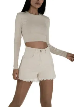 Blugi scurti bej Nina Carter cu terminatii franjurate J231-25 M7 imagine