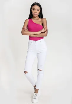 Blugi slim dama cu detalii rupte, Albi P501-10 M10 imagine