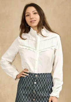 Camasa alba din bumbac cu broderie 4880T M9 imagine