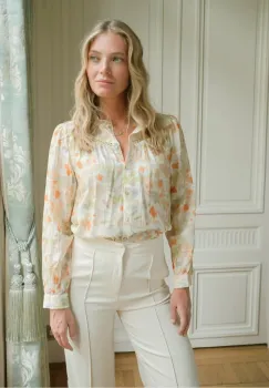 Camasa dama bej cu imprimeu floral ASD93128 M8 imagine