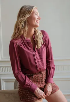 Camasa dama cu aplicatii de dantela 4526T M8 Violet inchis imagine