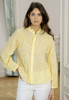 Camasa galbena din bumbac cu perforatii englezesti ASD97035 M9 imagine