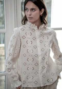 Camasa ivory din bumbac brodata A232-1 M9 imagine