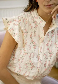 Camasa ivory din bumbac cu imprimeu floral ASD97032 M9 imagine