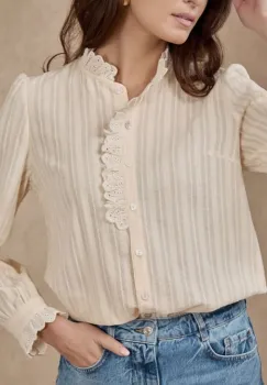 Camasa piersica deschis cu broderie aplicata ZS8002 imagine