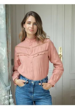 Camasa somon din bumbac cu broderie 4880T M9 imagine