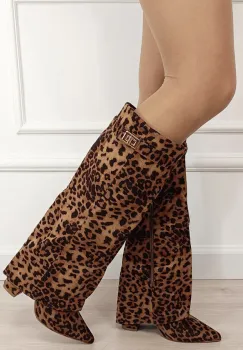 Cizme leopard print elegante cu toc comod 9501A 113 imagine
