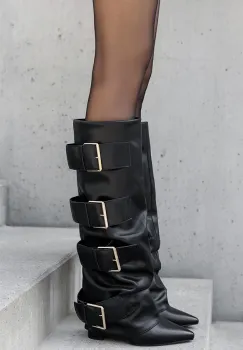 Cizme negre elegante cu toc comod 7677A 110 imagine