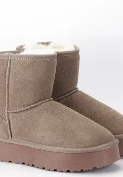 Cizme scurte kaki deschis din piele naturala W5825 110 imagine