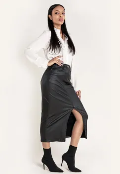 Fusta midi din piele ecologica Negru mat LC215 M9 imagine
