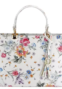 Geanta alba cu imprimeu floral din piele naturala 1330 M9 imagine