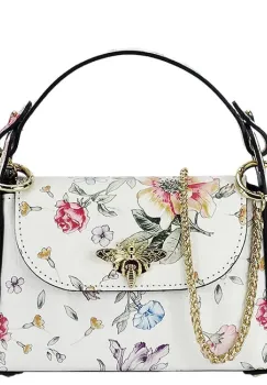 Geanta alba cu imprimeu floral din piele naturala 1602 122 imagine