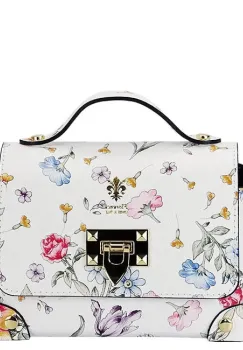 Geanta alba din piele naturala cu imprimeu floral 1616 131 imagine