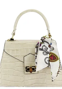 Geanta bej din piele naturala cu esarfa 8953 123 imagine