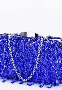 Geanta clutch albastra cu cristale si paiete BME6011 06 imagine