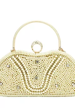 Geanta clutch bej auriu cu perle si pietricele BME-22732 05 imagine