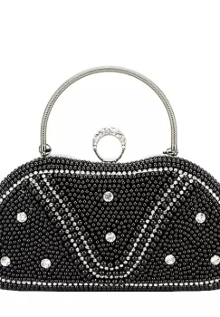 Geanta clutch negru cu perle si pietricele BME-22732 05 imagine