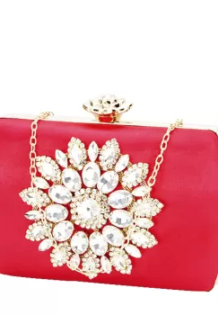 Geanta clutch rosie cu brosa BRS-210 06 imagine