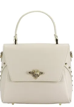 Geanta din piele naturala crem cu brosa 1505A 123 imagine