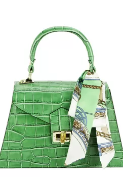 Geanta din piele naturala cu esarfa 8953 121 Verde imagine