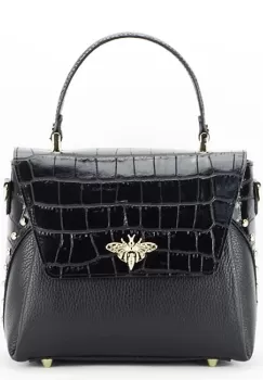 Geanta din piele naturala neagra cu brosa 1505 122 imagine