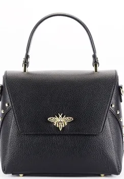 Geanta din piele naturala neagra cu brosa 1505A 123 imagine