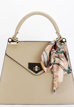 Geanta medie taupe din piele naturala 1014 128 imagine