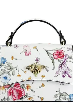 Geanta mica alba cu imprimeu floral din piele naturala 1523 120 imagine