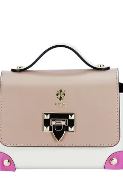 Geanta multicolora din piele naturala 1616 131 Crem imagine