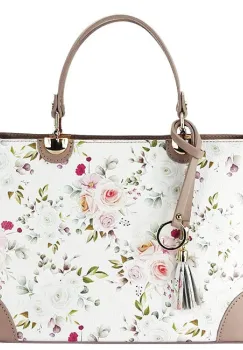 Geanta nude cu imprimeu floral din piele naturala 1330 M9 imagine
