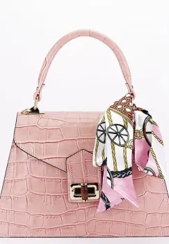 Geanta roz din piele naturala cu esarfa 8953 123 imagine