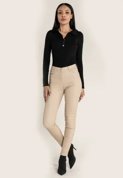 Pantaloni skinny din piele ecologica Bej LC001-2 M9 imagine