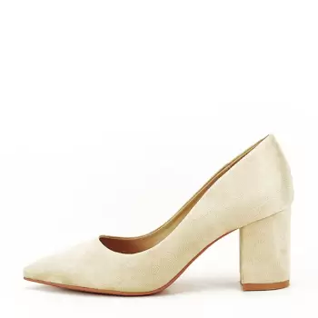 Pantofi bej cu toc gros Adelina 03 imagine