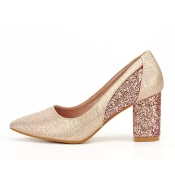 PANTOFI CHAMPAGNE CU TOC GROS LIANA imagine