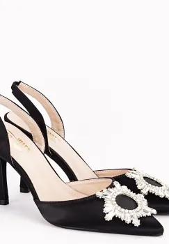 Pantofi negri eleganti cu brosa YES-92991-1 04 imagine