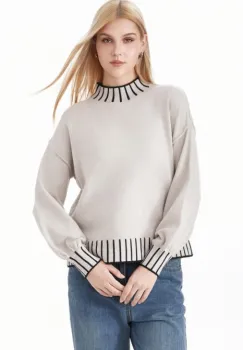 Pulover bej deschis cu maneci usor bufante Z-101 M9 imagine