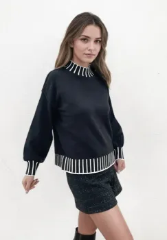 Pulover negru cu maneci usor bufante Z-101 M9 imagine