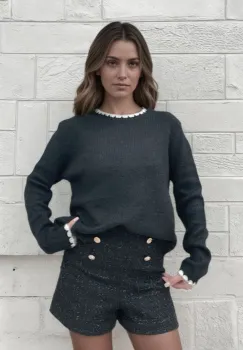 Pulover negru tricotat A-9020 M9 imagine