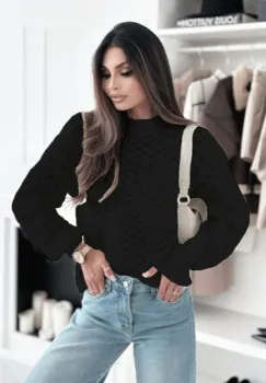 Pulover negru tricotat cu model SH-G1389-WK M8 imagine