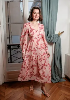 Rochie evazata cu imprimeu floral 4695D, Roz imagine