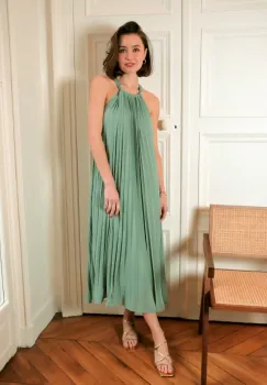 Rochie lunga cu pliuri Verde menta 4728D M8 imagine