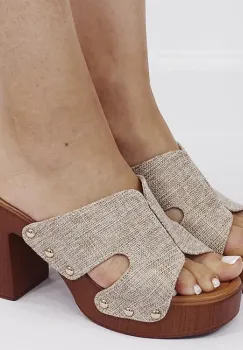 Saboti  bej inchis din material textil KA-78 M12 imagine