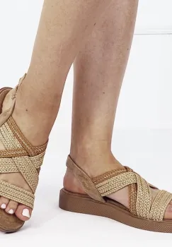 Sandale bej cu platforma si model impletit 1872 M12 imagine