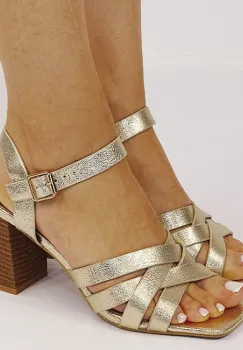 Sandale elegante aurii cu toc masiv H8-713 M12 imagine