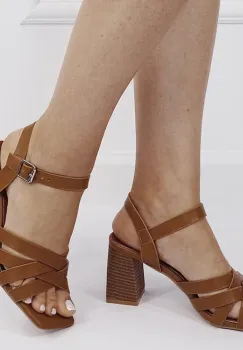 Sandale elegante camel cu toc masiv H8-713 M12 imagine