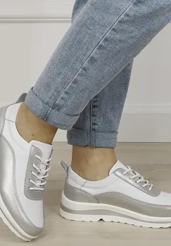 Sneakers albi argintii din piele naturala 5090 M6 imagine