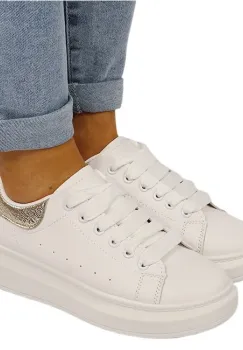 Sneakers albi aurii cu talpa groasa M-8826 M7 imagine