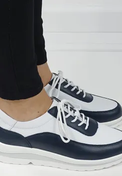 Sneakers albi bleumarin inchis din piele naturala 5090 M6 imagine