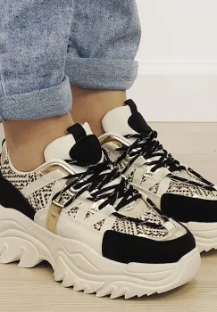 Sneakers bej negru cu talpa groasa DKB9201 M4 imagine