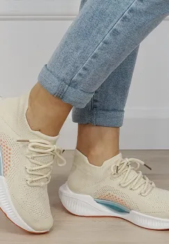 Sneakers bej tip soseta cu platforma 7561 M4 imagine